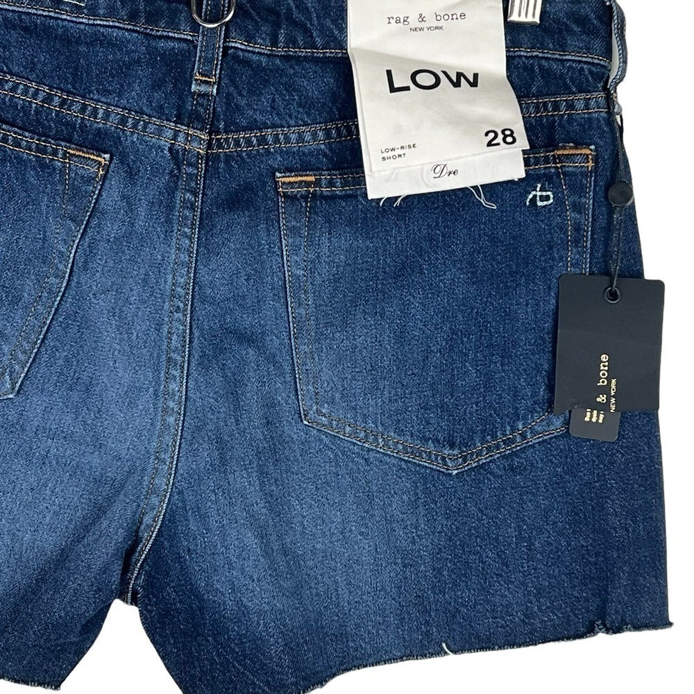 Rag & Bone Dre Low-Rise Denim Shorts Cambria Dark Indigo Raw Hem 28 NEW - Picture 7 of 15